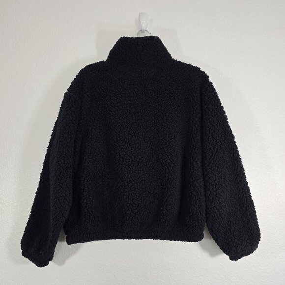 Athleta Cozy Sherpa Jacket Women Medium Black Fleece Racer Stripe Athleisure - Picture 6 of 8